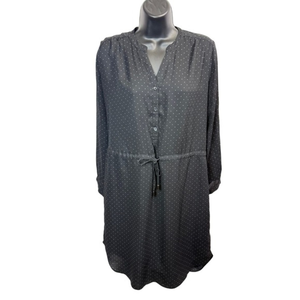 Larry Levine Womens Black Polka Dot Long Sleeve Shirt Dress SM Drawstring Waist‎